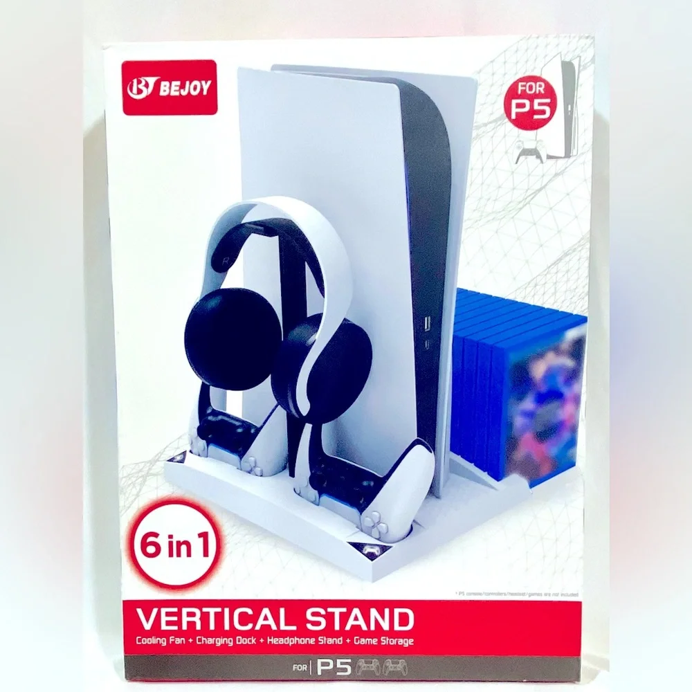 BEJOY Vertical Cooling Fans Stand for PS5 / PS5 Digital Edition, 6 in 1 NEW